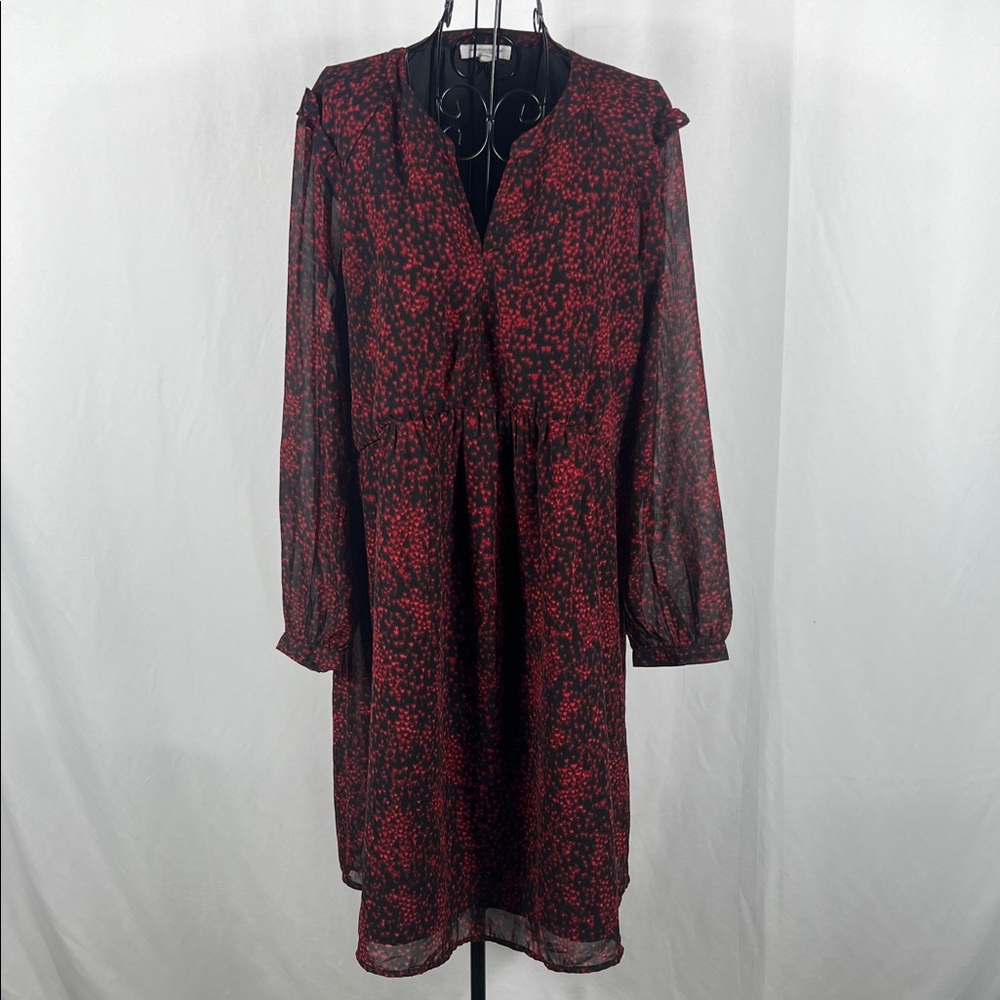 Beachlunchlounge Red & Black Patterned Dress Women’s Large Long Sleeve‎ Mid
